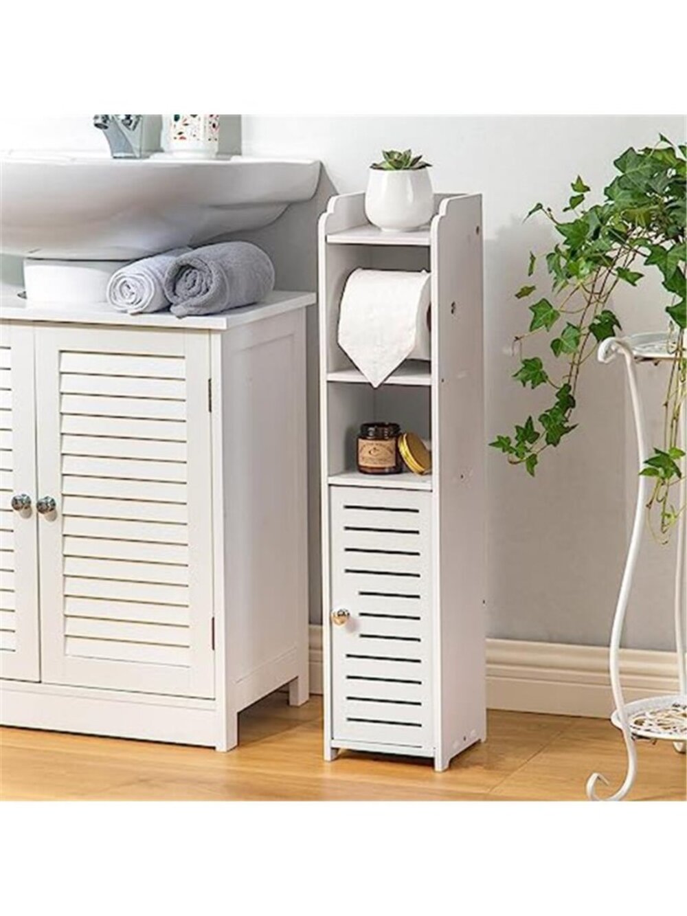 Toilet Paper Holder Stand: Small Space Bathroom Storage for Renters